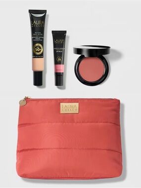 Laura Geller 4-Pc Set:Serum Foundation, Lip Balm,Wonder Blush &Puffy Bag Medium